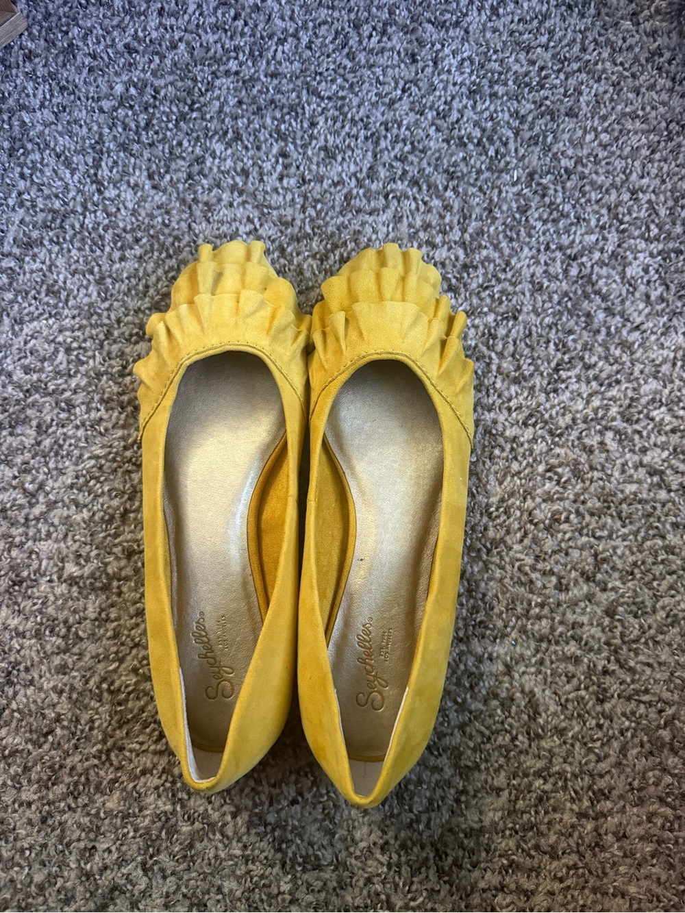 Seychelles Mustard Ruffle Toe Ballet Flats